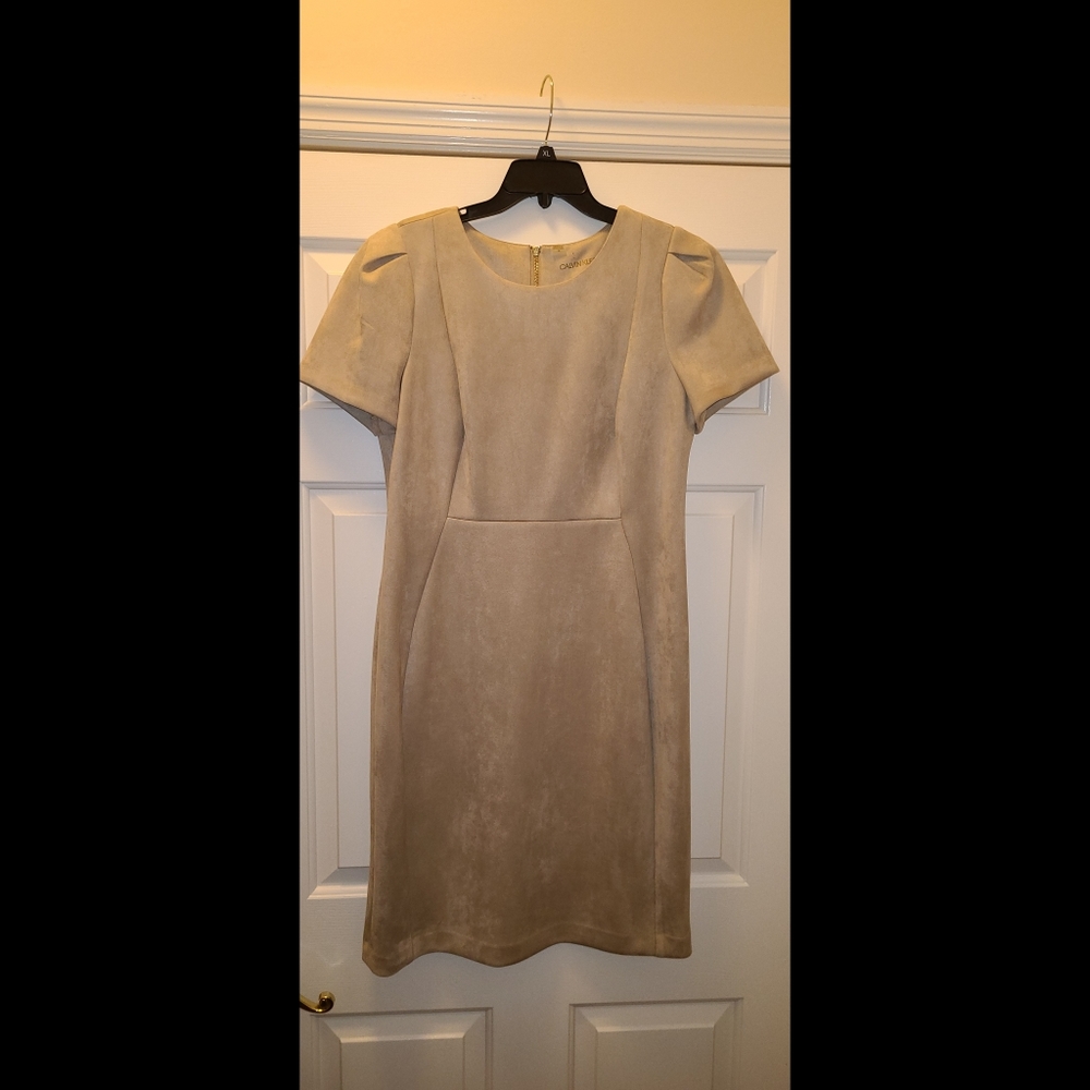 Beige Sheath Dress with Tulip Sleeves